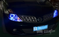 日产骐达 车灯改装Q5双光透镜、全新飞利浦D3S灯泡、华科安定器、天使眼、雾灯黄金眼