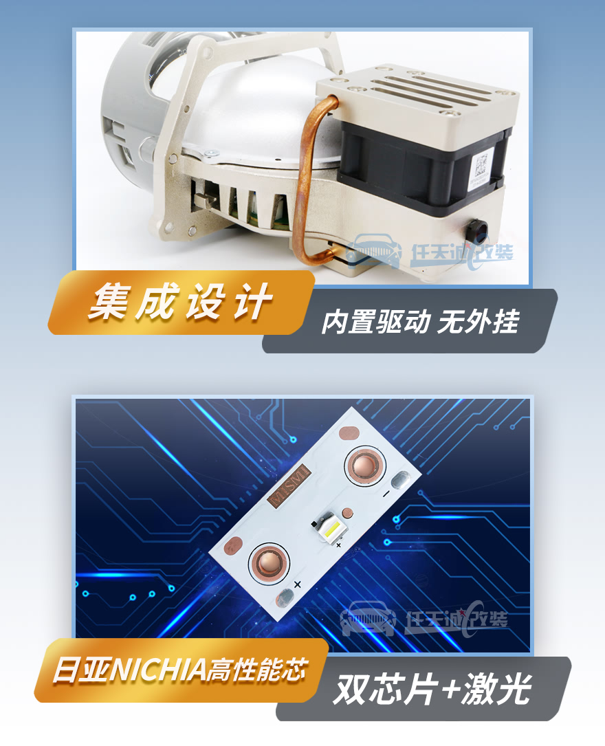 内置驱动无外挂 NICHIA双芯片LED+激光